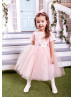 Short Sleeves Blush Pink Lace Tulle Flower Girl Dress